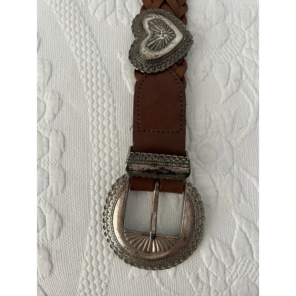 vintage BRIGHTON western CONCHO braided Leather 1991 Belt HEARTS 43908 Small